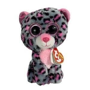 TY Beanie Boos Tasha Leopard Plush 6" Pink Gray Glitter Eyes Stuffed Animal NWT